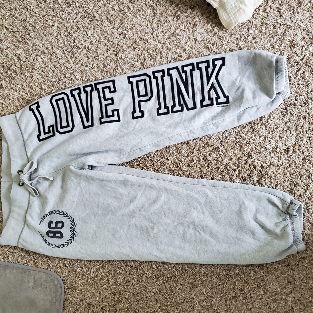 PINK Victoria's Secret Gray Sweatpants with LOVE PINK Print
